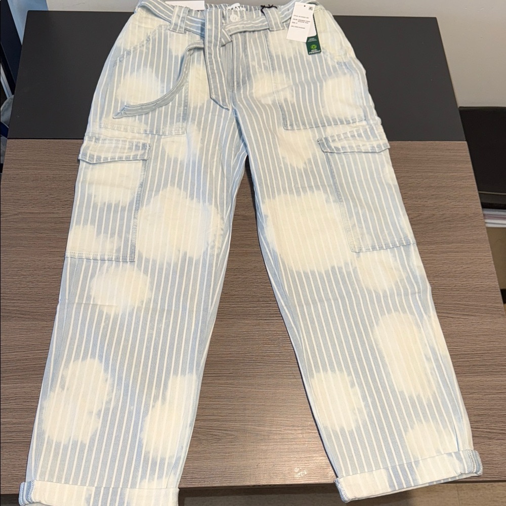 Women's Blue and White Boot Cut Jeans